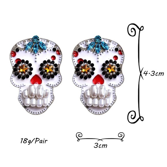 Zara Los Muertos Chunky Boho Silver Pearl Big Long Drop Scull Earrings - Picture 8 of 10